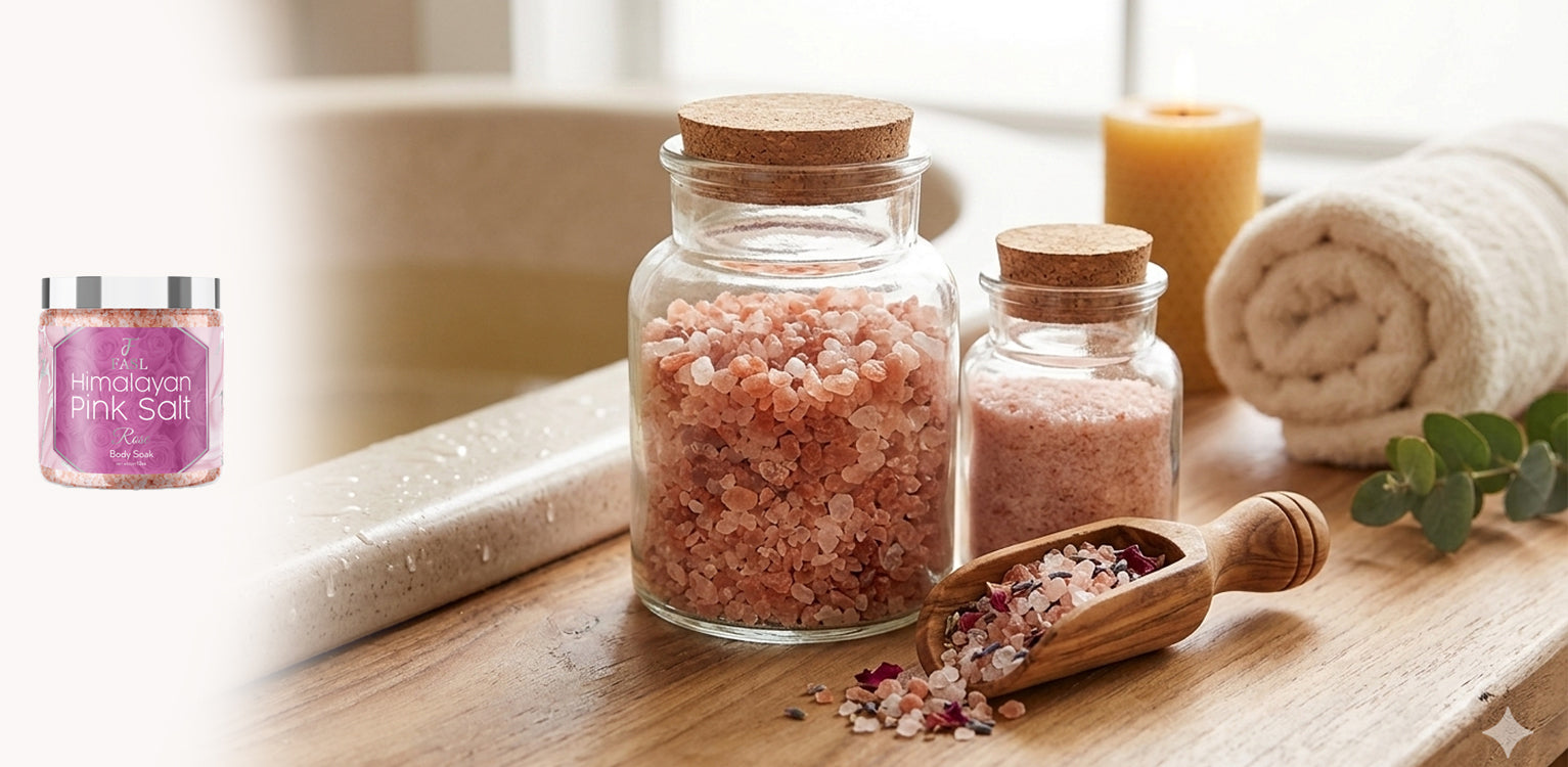 A himalayan pink salt body soak in the bath tub.