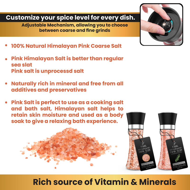 FASL Grinder Seasoning Gift Pack of 3 - Himalayan Pink Salt, Crushed Red Pepper flakes & Himalayan Pink Salt(Rosemary Blend) - Premium Natural Flavorful Spice Mix for Grilling, Meat, Chicken, Vegan - Fasl