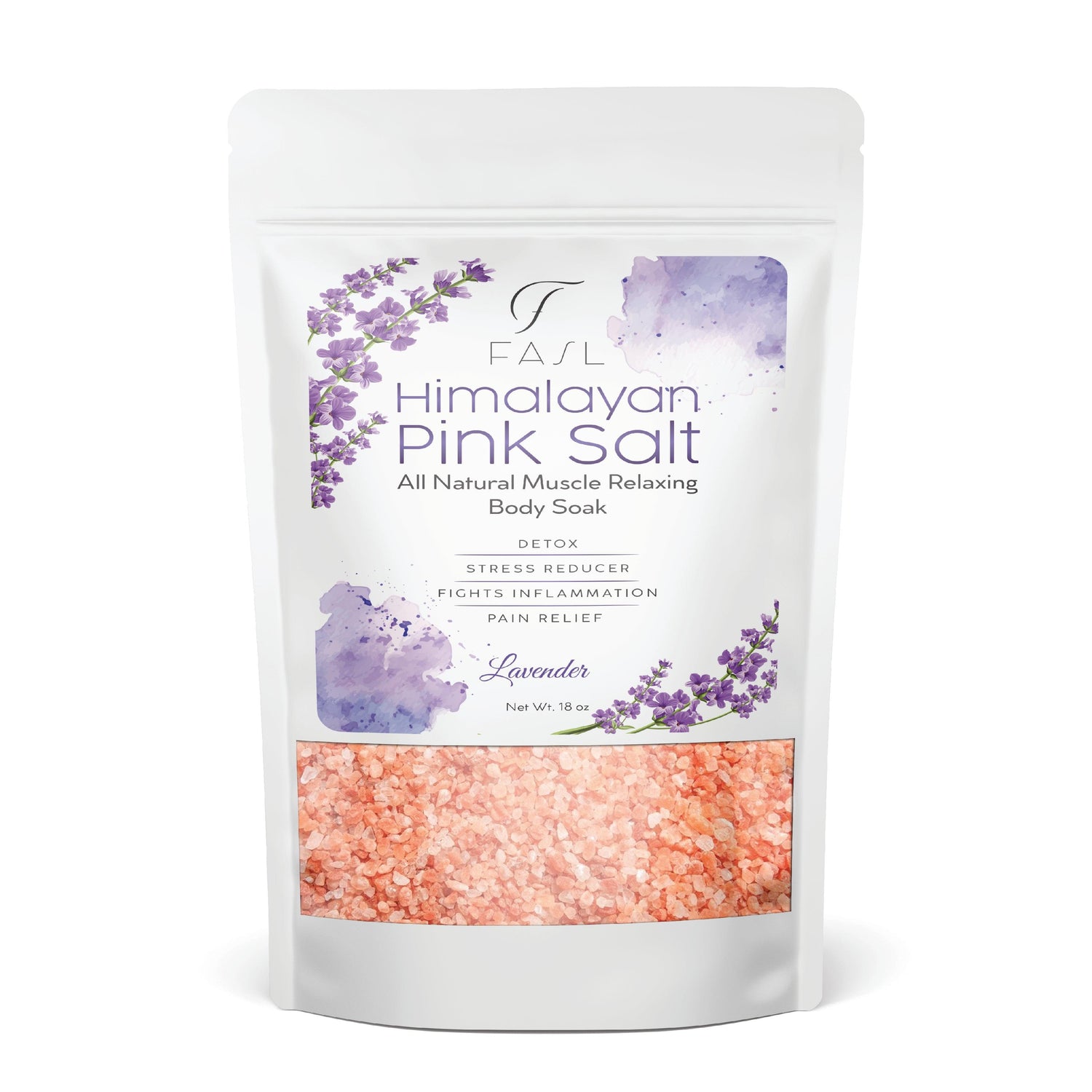 Fasl Himalayan Pink Salt Aromatherapy body Soak, 18oz Lavender Oils - Fasl