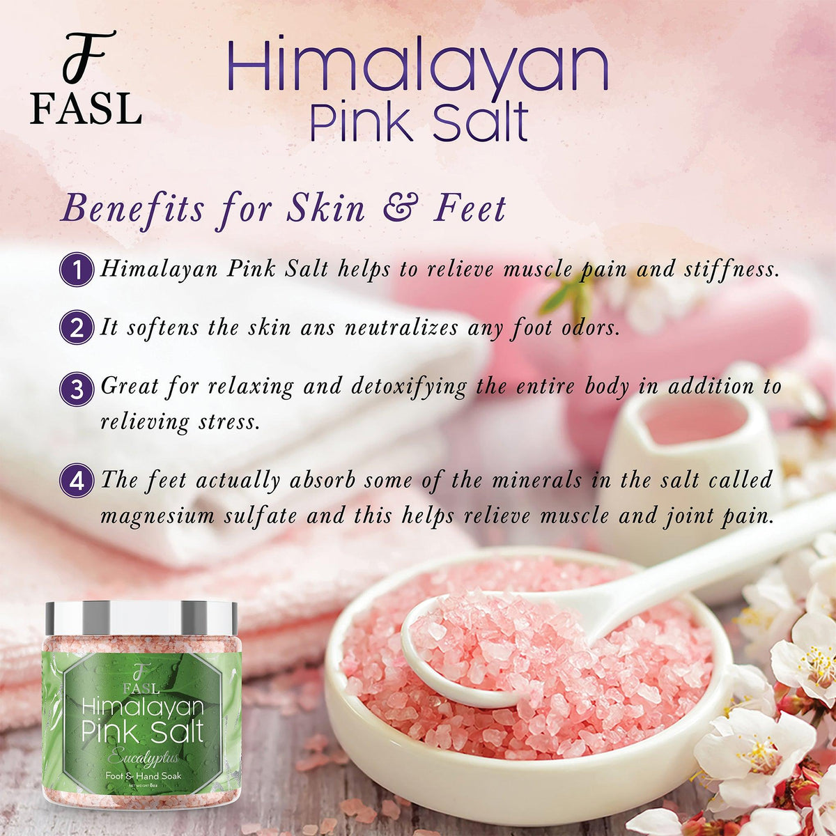 Fasl Himalayan Pink Salt Foot Soak | Eucalyptus Essential Oils 8oz Jar - Fasl 