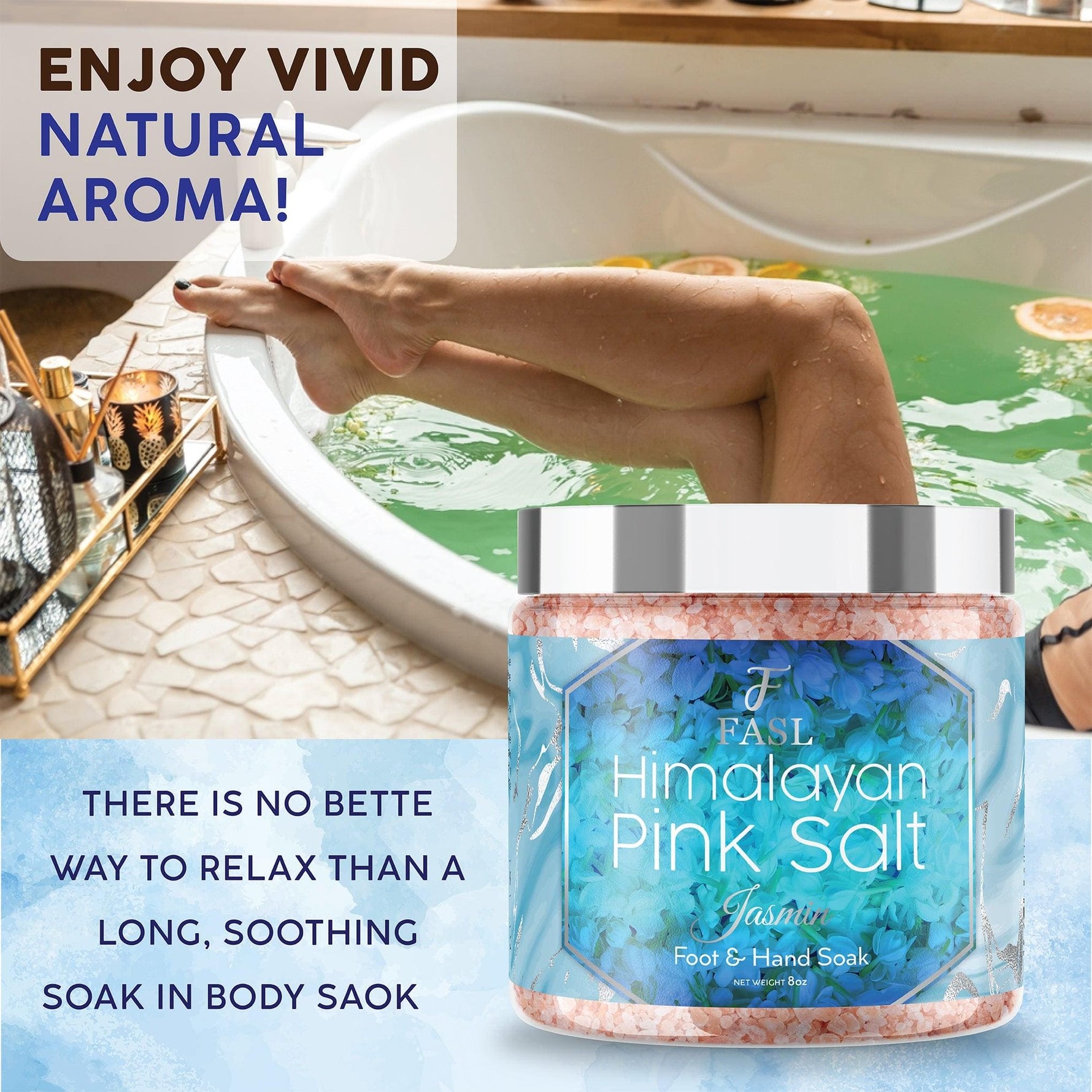 Fasl Himalayan Pink Salt Foot Soak | Jasmin Essential Oils 8oz Jar - Fasl 
