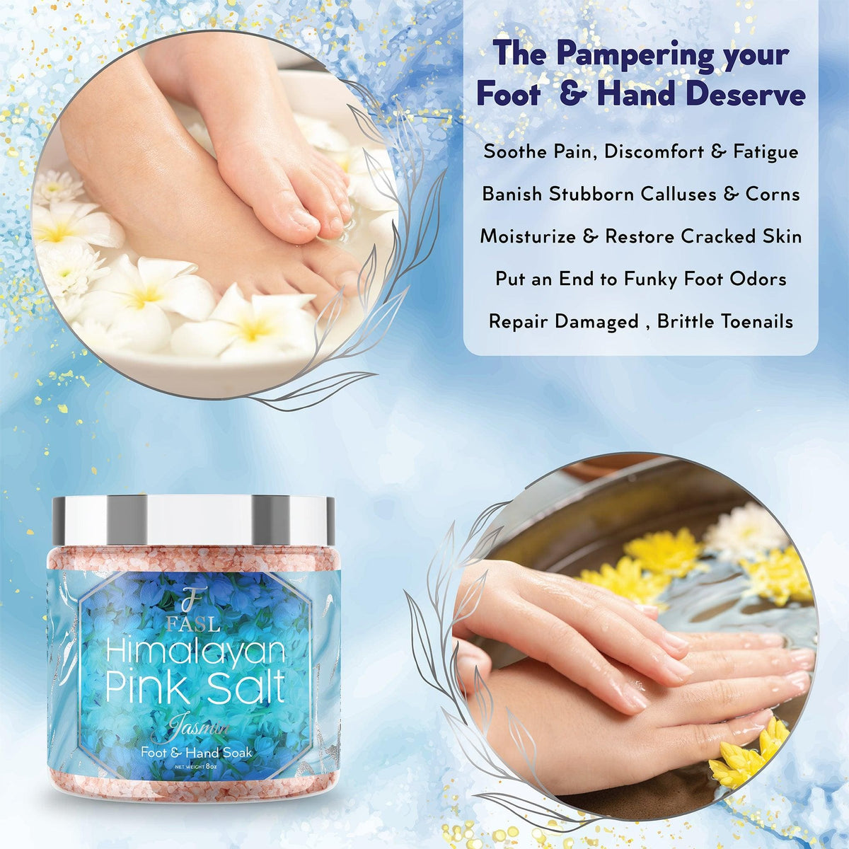 Fasl Himalayan Pink Salt Foot Soak | Jasmin Essential Oils 8oz Jar - Fasl 