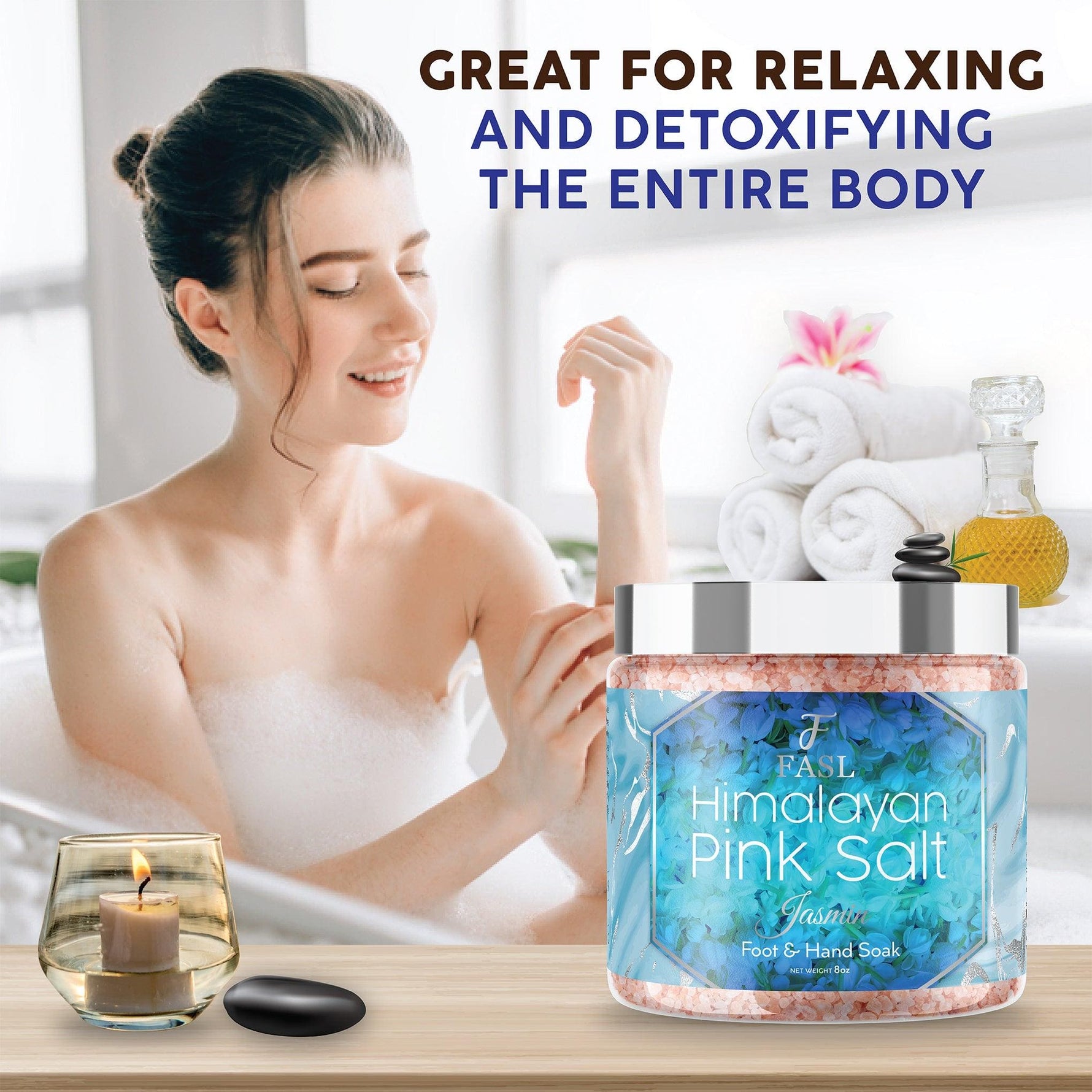 Fasl Himalayan Pink Salt Foot Soak | Jasmin Essential Oils 8oz Jar - Fasl 
