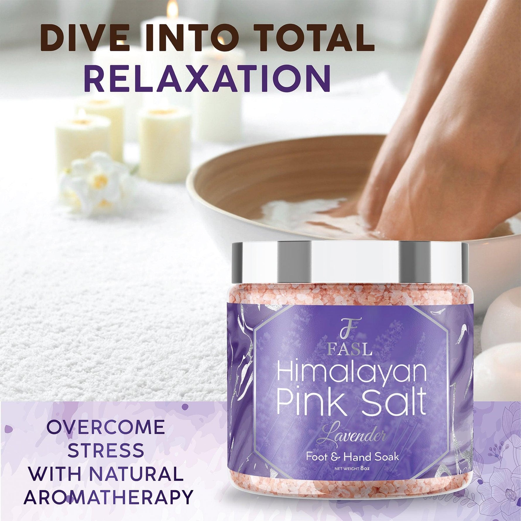 Fasl Himalayan Pink Salt Foot Soak | Lavender Essential Oils 8oz Jar - Fasl 