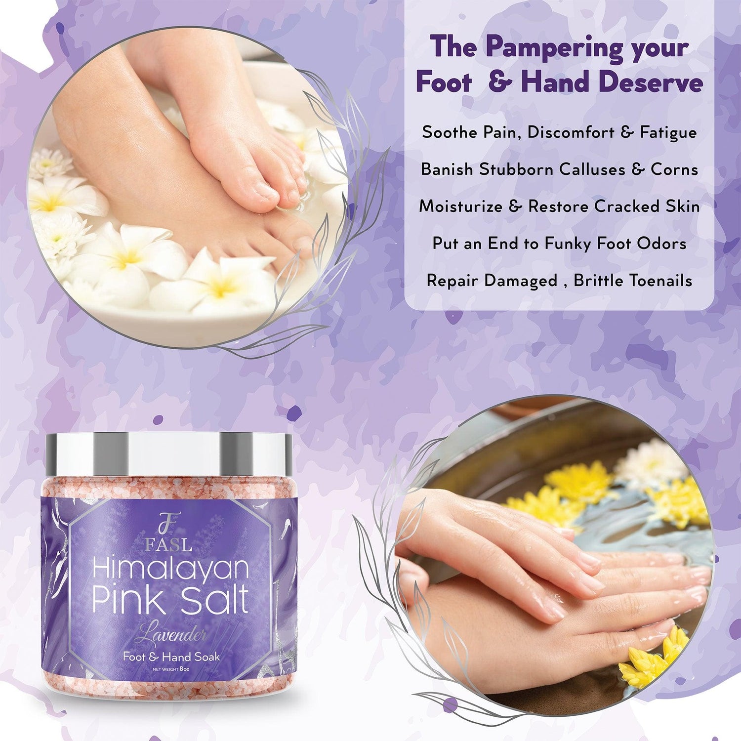 Fasl Himalayan Pink Salt Foot Soak | Lavender Essential Oils 8oz Jar - Fasl 