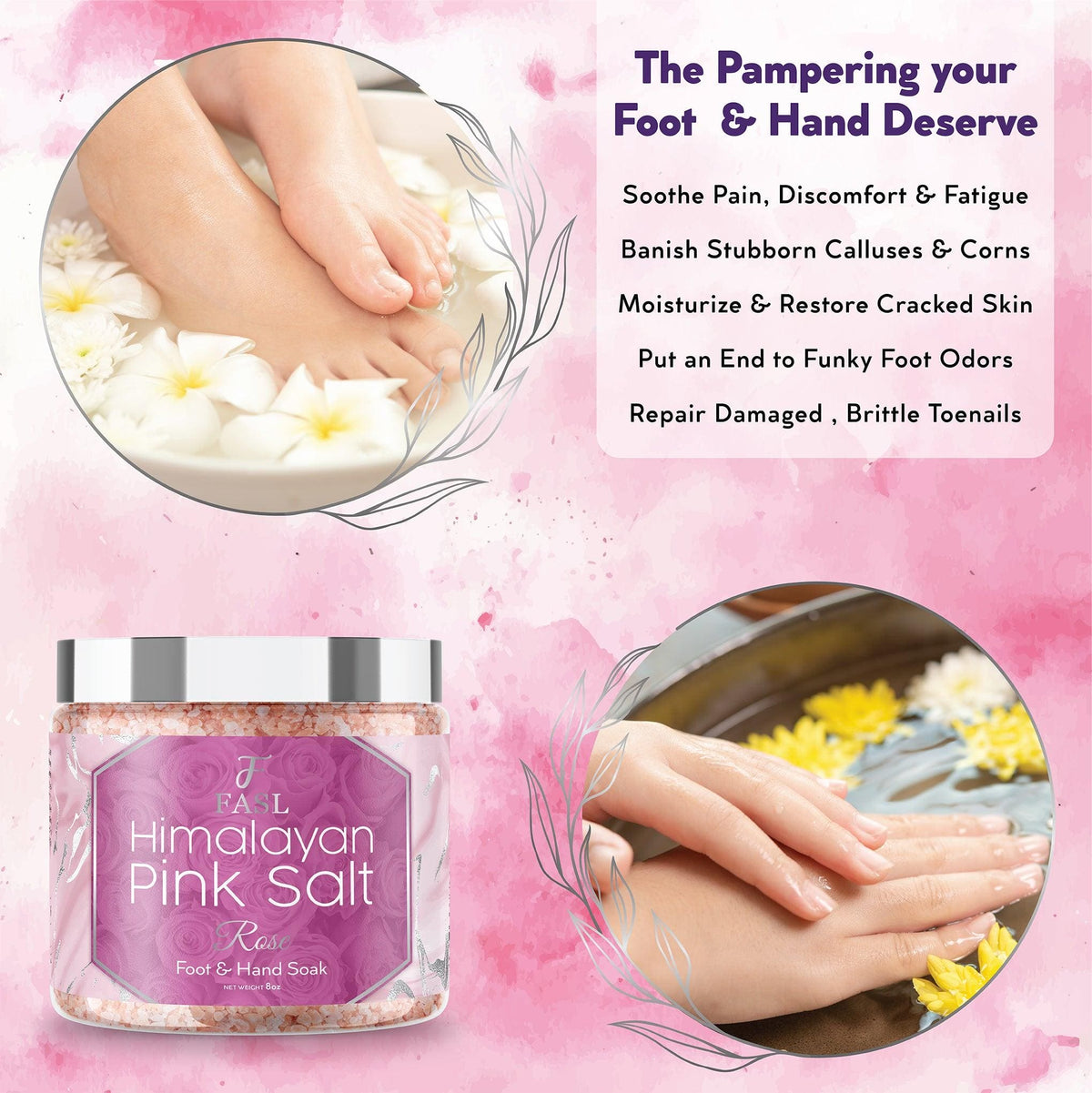 Fasl Himalayan Pink Salt Foot Soak | Rose Essential Oils 8oz Jar - Fasl 