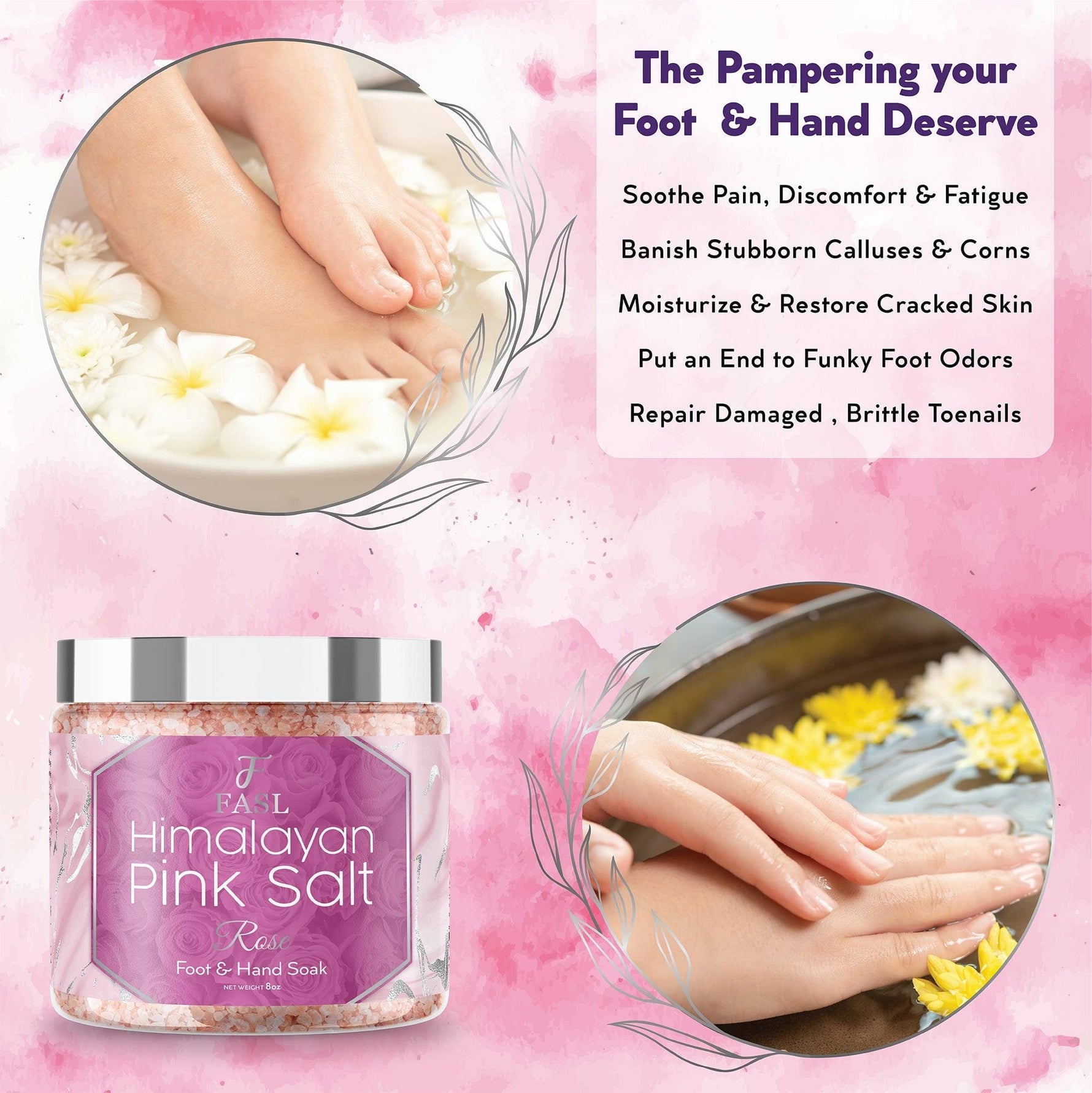 Fasl Himalayan Pink Salt Foot Soak | Rose Essential Oils 8oz Jar - Fasl 