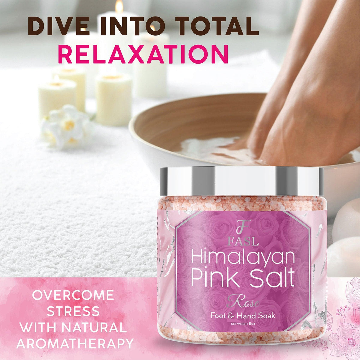 Fasl Himalayan Pink Salt Foot Soak | Rose Essential Oils 8oz Jar - Fasl 
