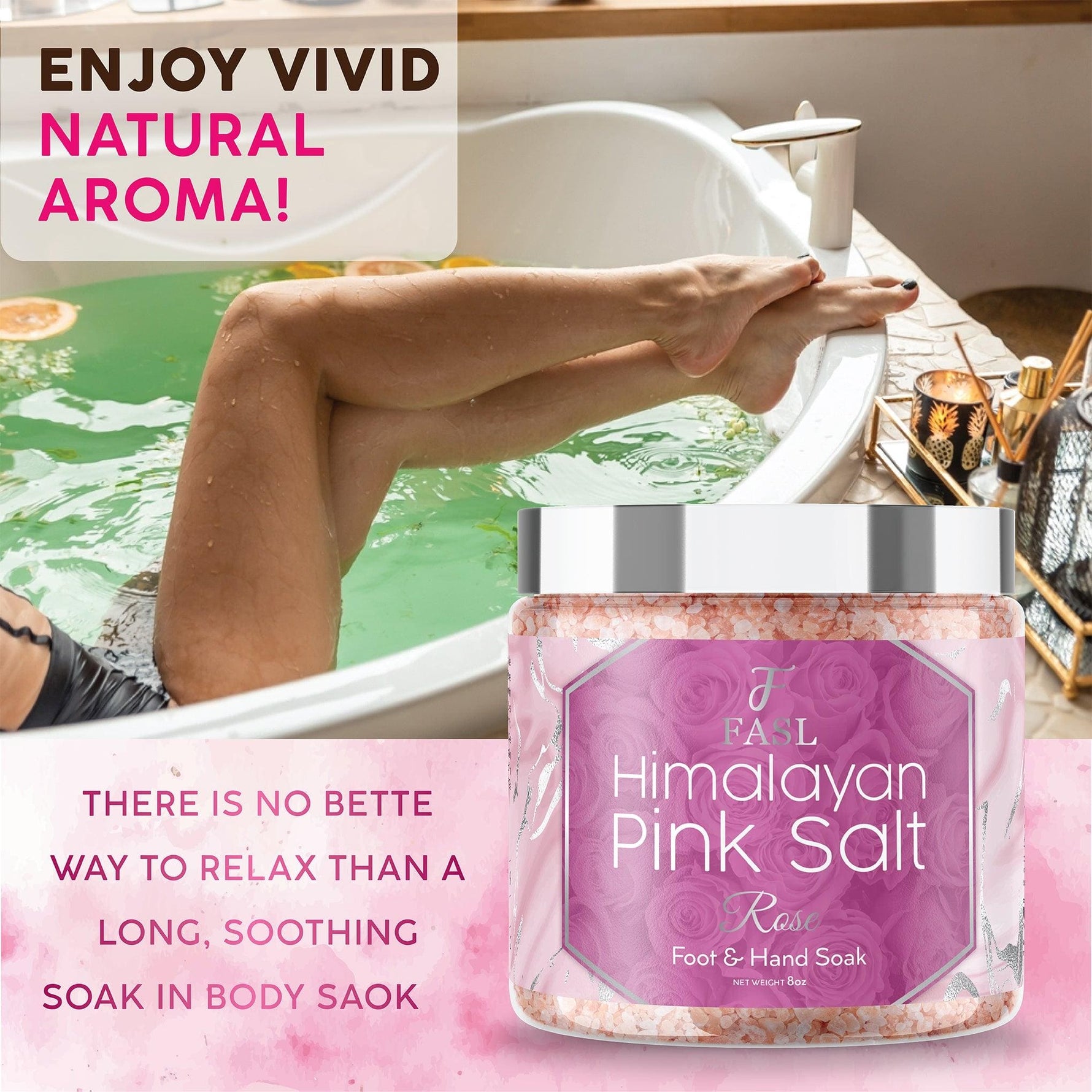 Fasl Himalayan Pink Salt Foot Soak | Rose Essential Oils 8oz Jar - Fasl 