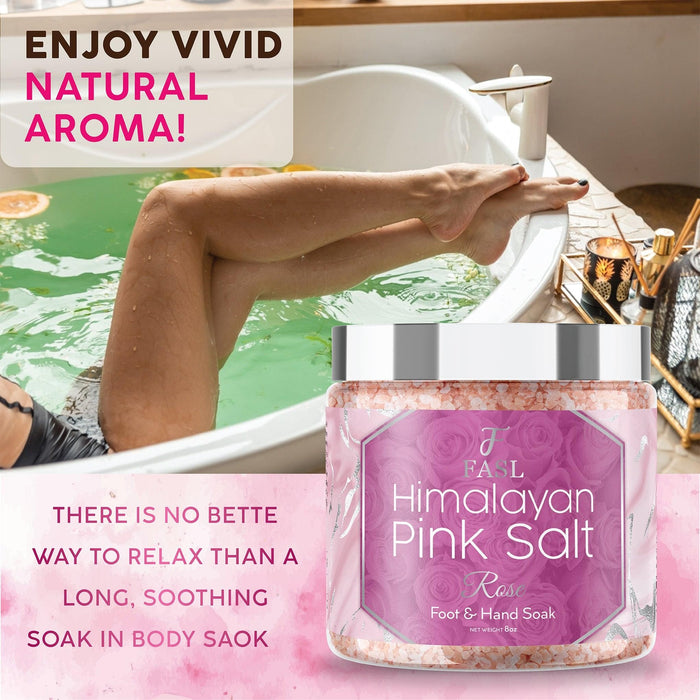 Fasl Himalayan Pink Salt Foot Soak | Rose Essential Oils 8oz Jar - Fasl