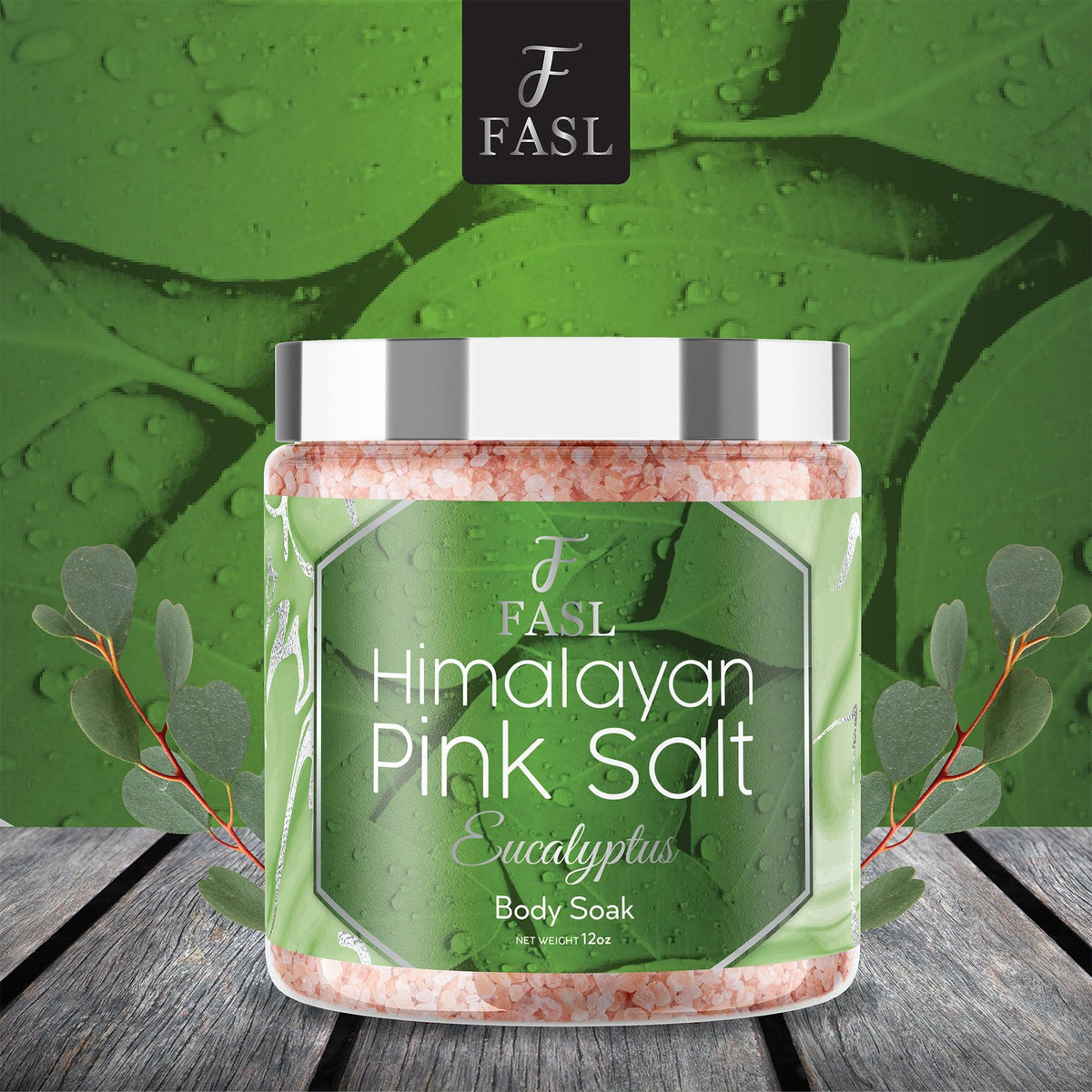 Fasl's Himalayan Pink Salt Body Soak | Eucalyptus Essential Oils 12 oz Jar - Fasl 