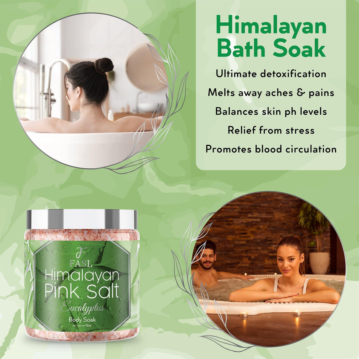 Fasl's Himalayan Pink Salt Body Soak | Eucalyptus Essential Oils 12 oz Jar - Fasl 