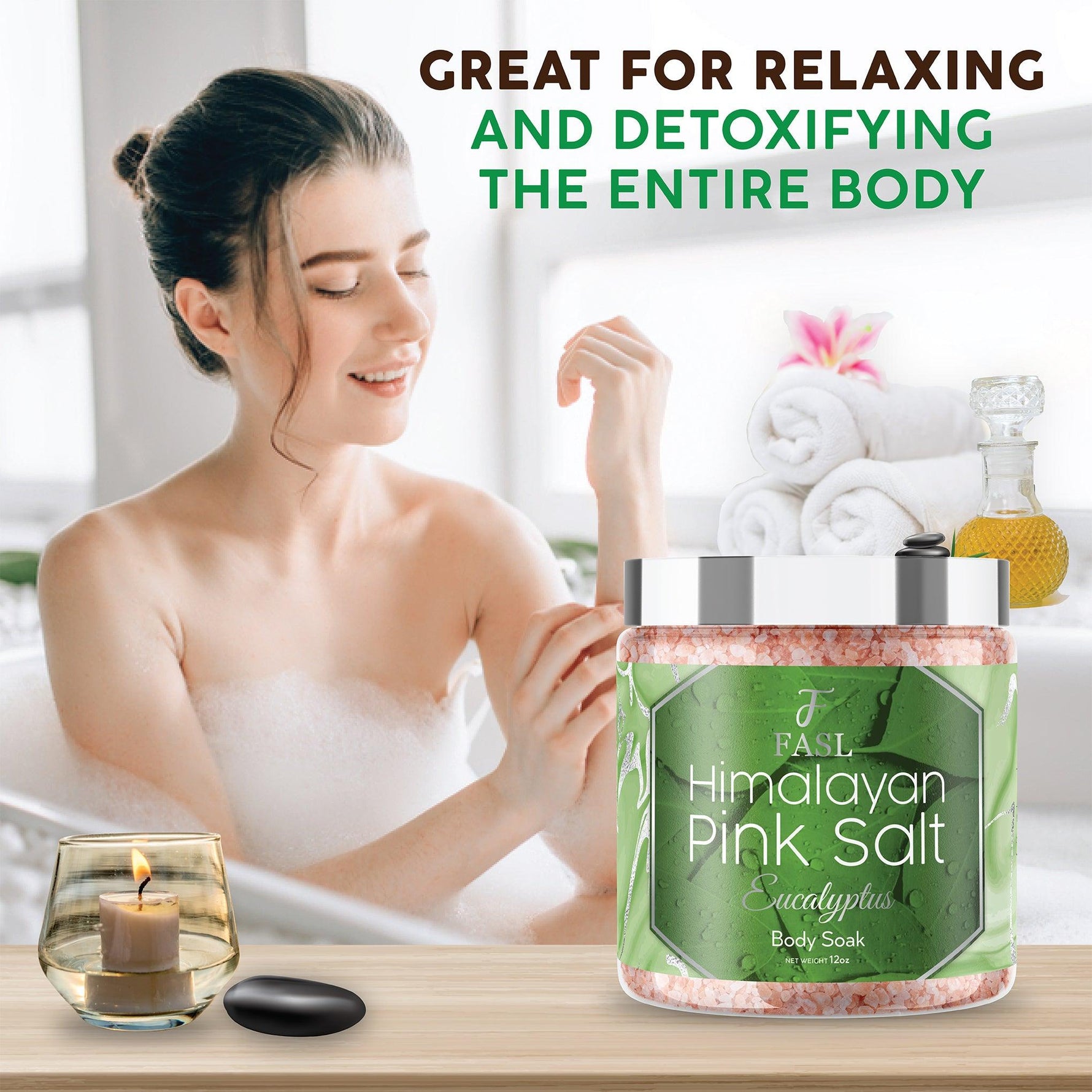 Fasl's Himalayan Pink Salt Body Soak | Eucalyptus Essential Oils 12 oz Jar - Fasl 