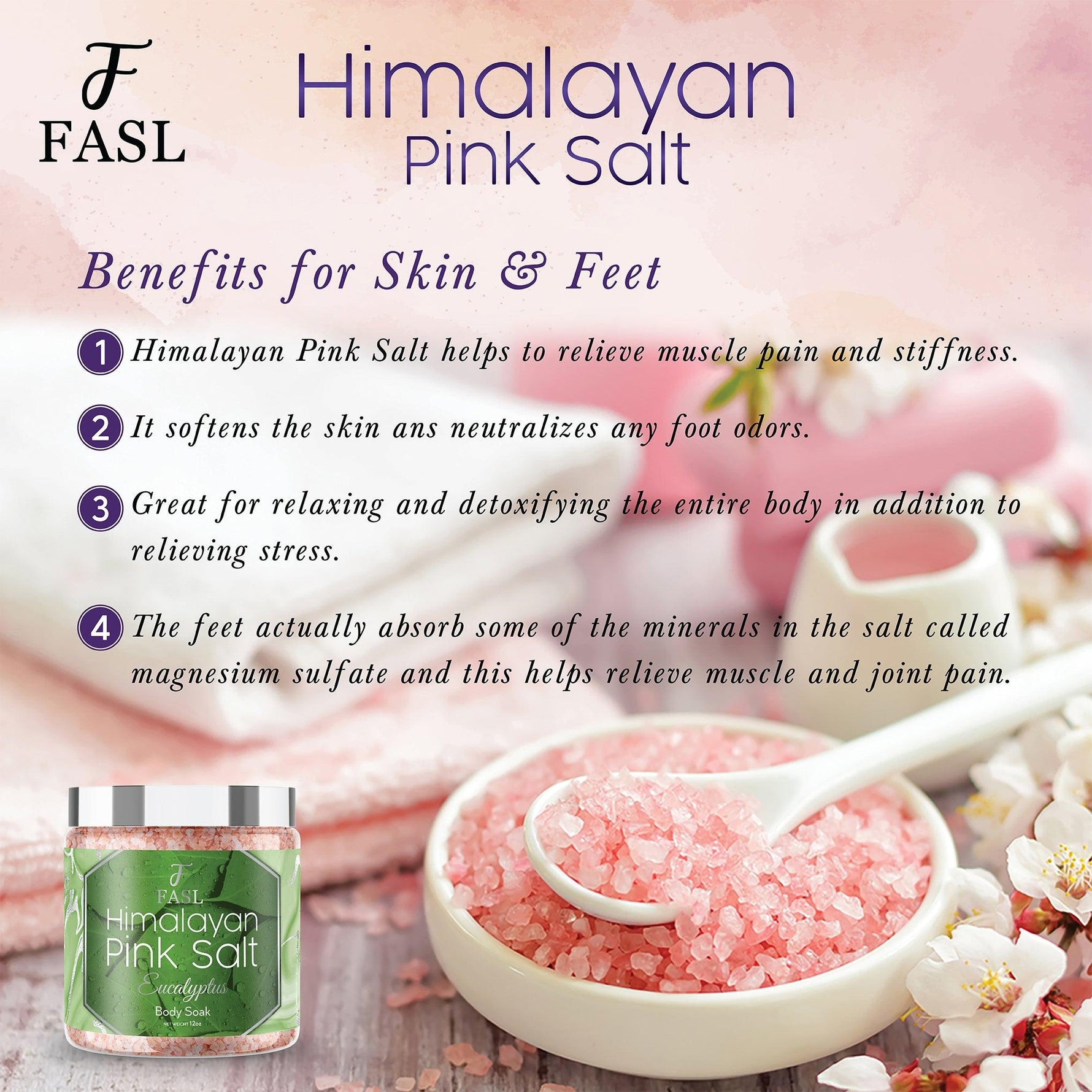 Fasl's Himalayan Pink Salt Body Soak | Eucalyptus Essential Oils 12 oz Jar - Fasl 