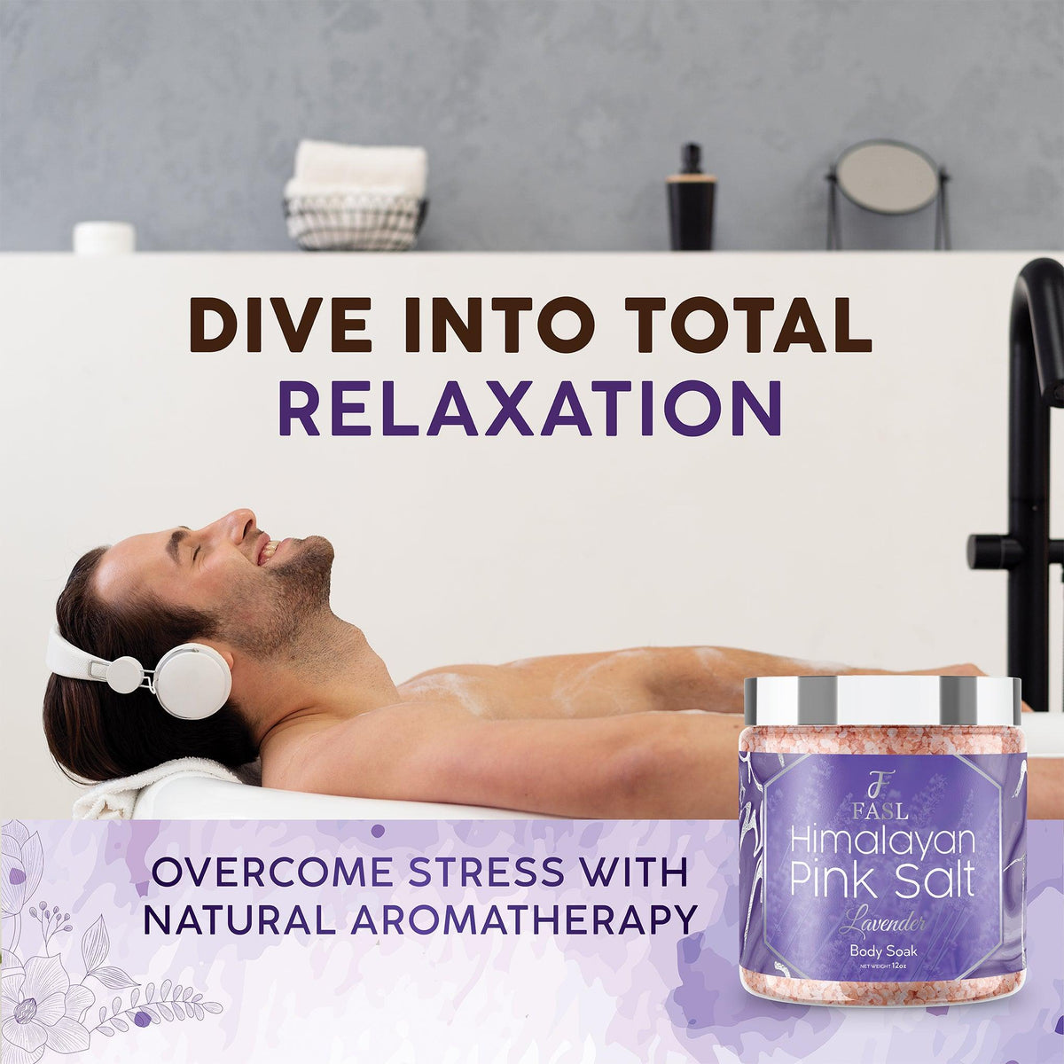 Fasl's Himalayan Pink Salt Body Soak | Lavender Essential Oils 12 oz Jar - Fasl 