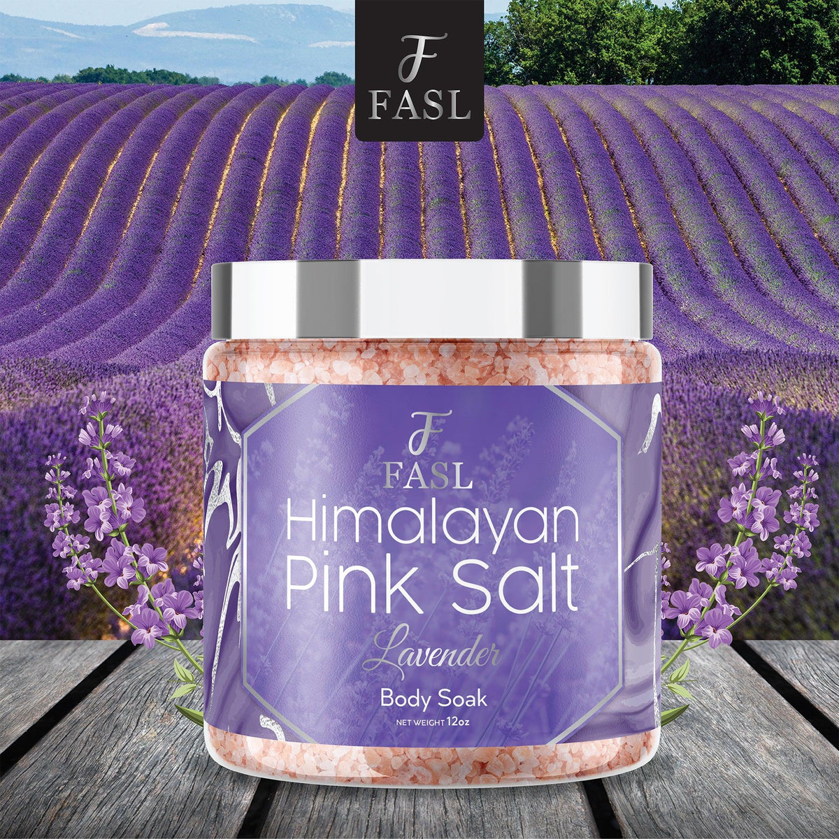 Fasl's Himalayan Pink Salt Body Soak | Lavender Essential Oils 12 oz Jar - Fasl 
