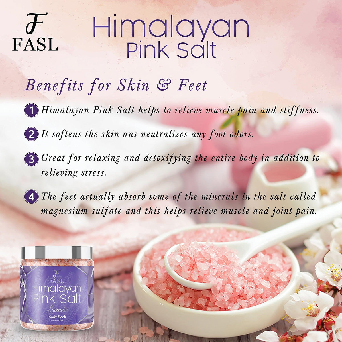 Fasl's Himalayan Pink Salt Body Soak | Lavender Essential Oils 12 oz Jar - Fasl 
