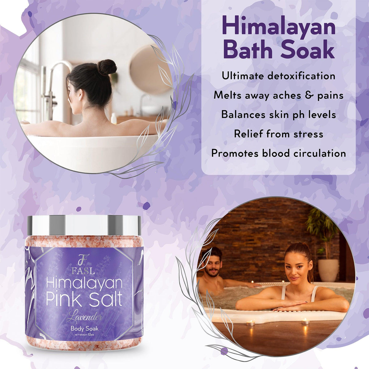 Fasl's Himalayan Pink Salt Body Soak | Lavender Essential Oils 12 oz Jar - Fasl 