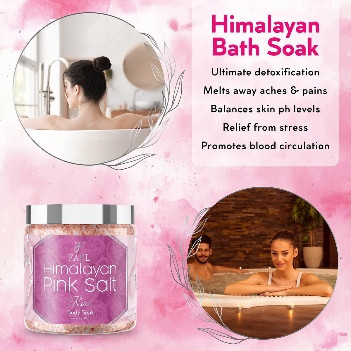 Fasl's Himalayan Pink Salt Body Soak | Rose Essential Oils 12 oz Jar - Fasl 