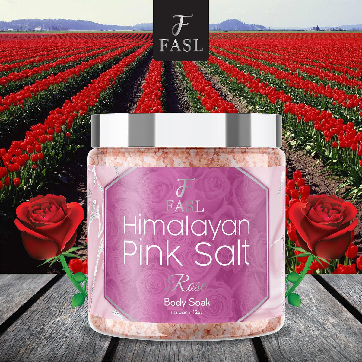 Fasl's Himalayan Pink Salt Body Soak | Rose Essential Oils 12 oz Jar - Fasl 