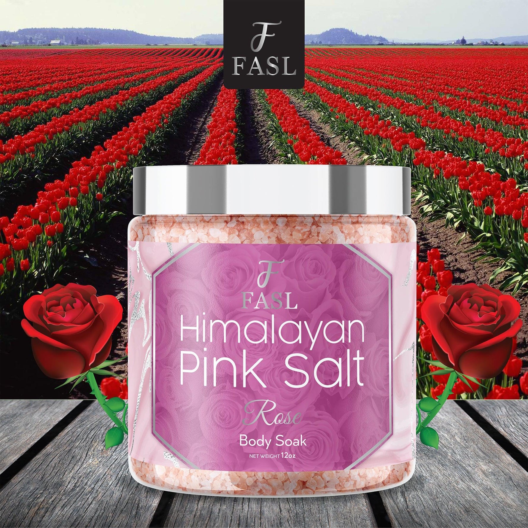 Fasl's Himalayan Pink Salt Body Soak | Rose Essential Oils 12 oz Jar - Fasl 