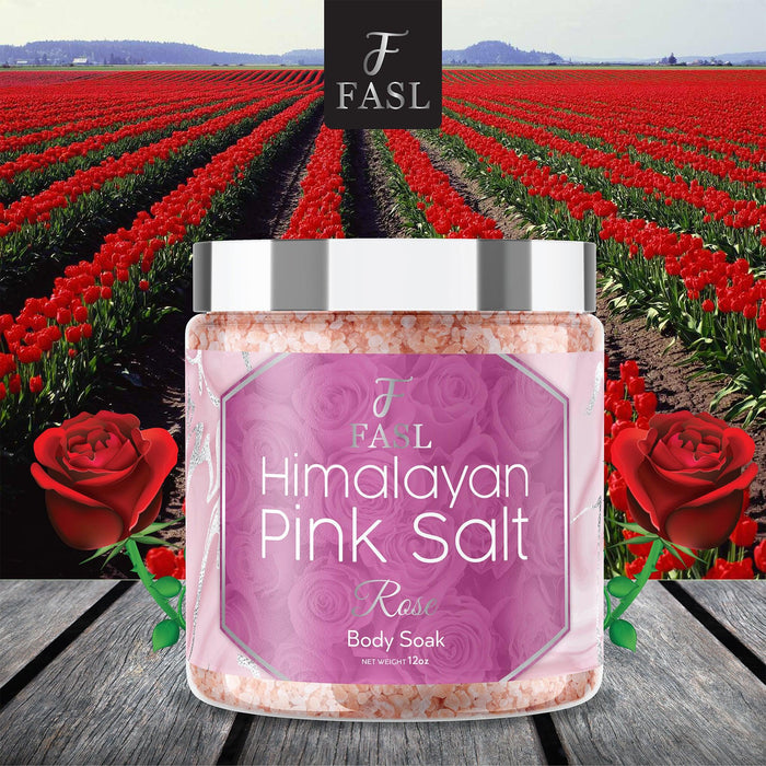 Fasl's Himalayan Pink Salt Body Soak | Rose Essential Oils 12 oz Jar - Fasl