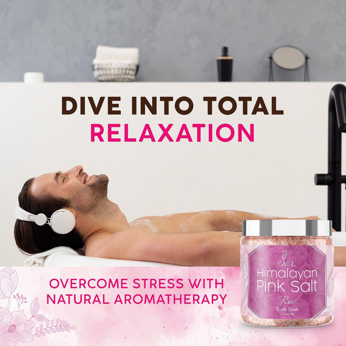 Fasl's Himalayan Pink Salt Body Soak | Rose Essential Oils 12 oz Jar - Fasl 