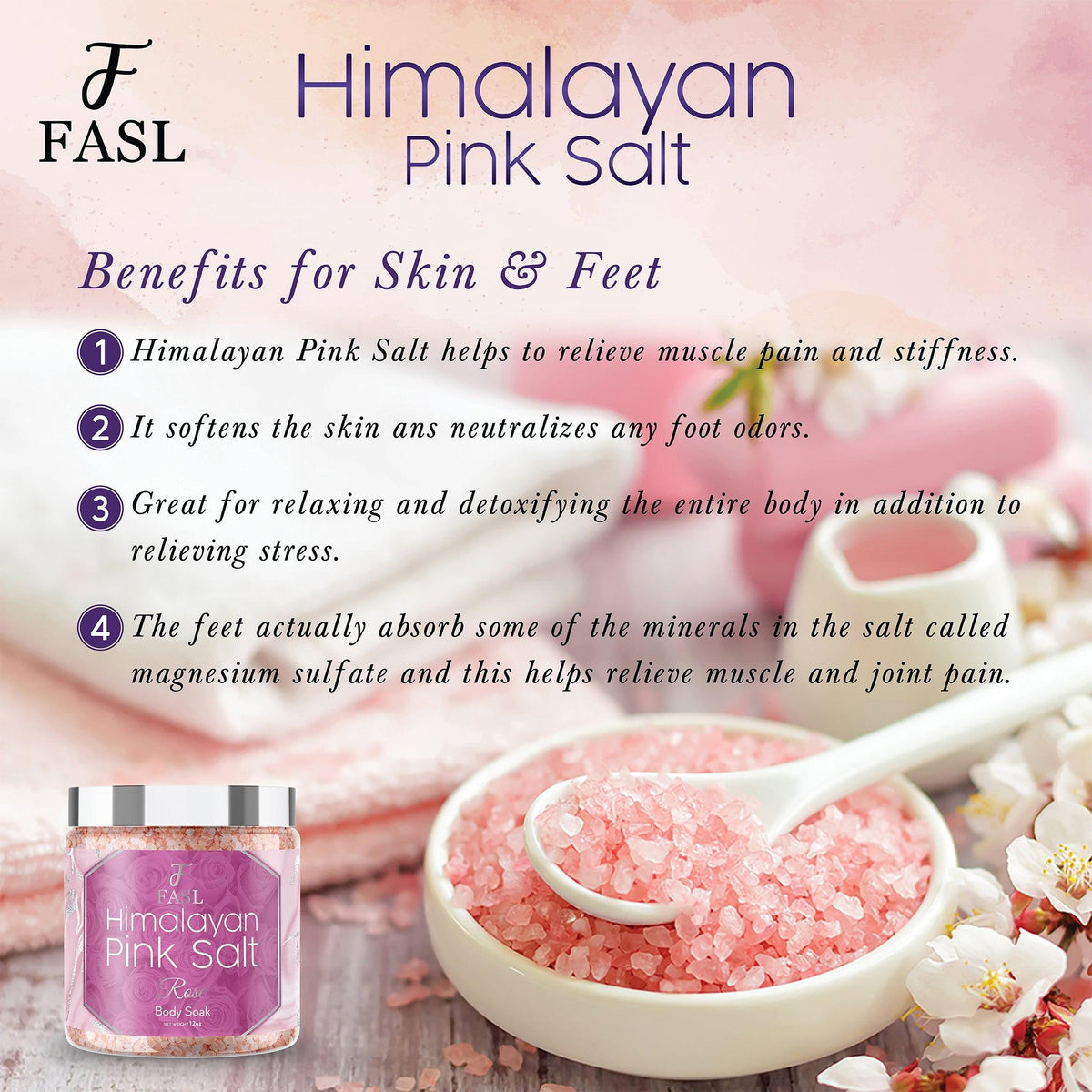 Fasl's Himalayan Pink Salt Body Soak | Rose Essential Oils 12 oz Jar - Fasl 