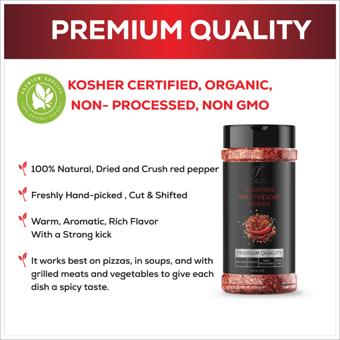 Fresh Tasting, Organic Crushed Red Chili Pepper Flakes. 4.5 Oz - Fasl