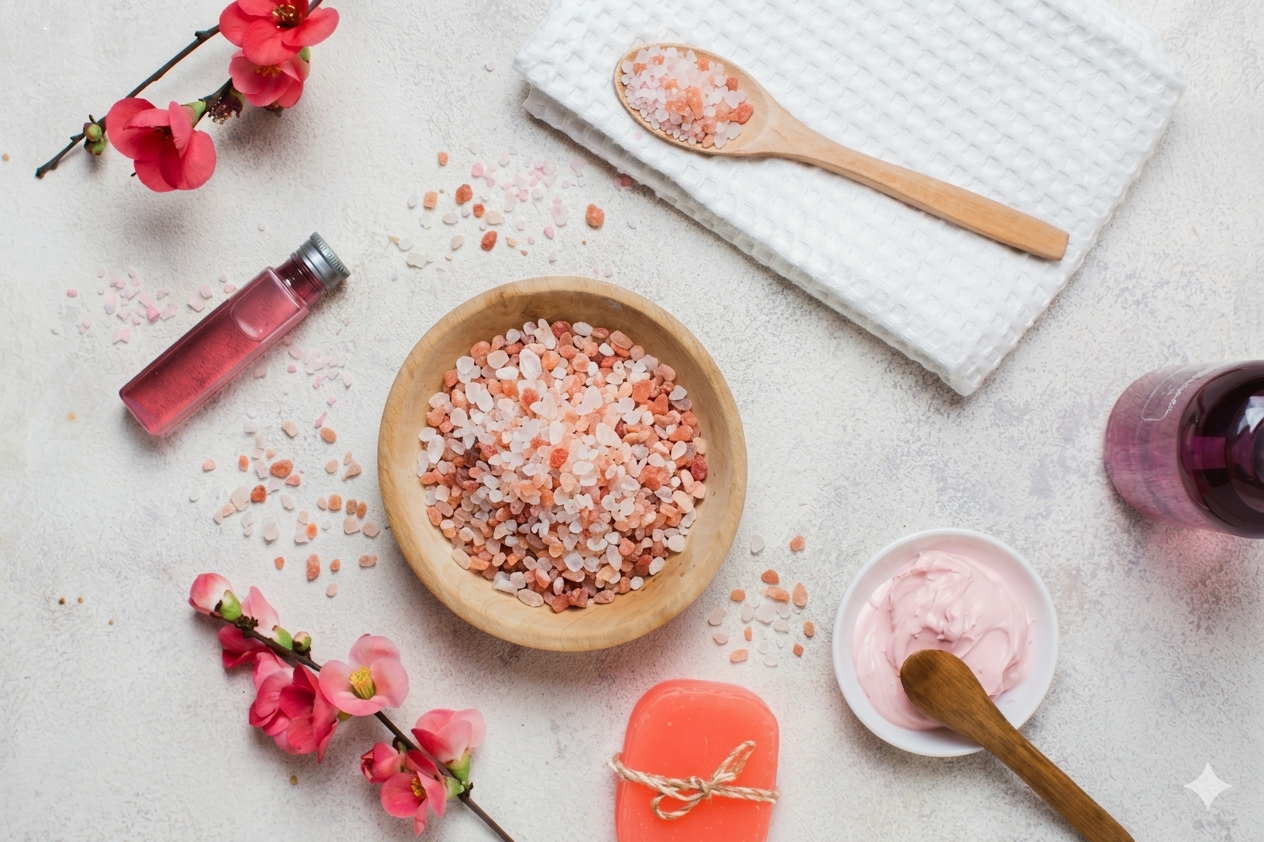 Fasl Himalayan Bath Salt along with other bath products