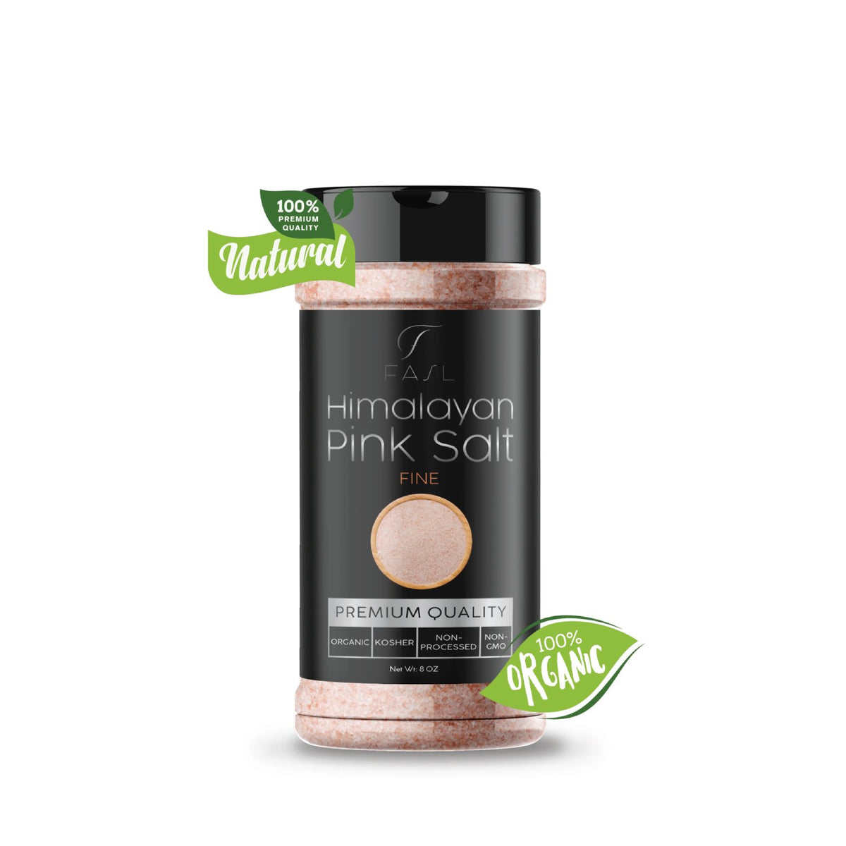 Organic Pink Himalayan Fine Salt With Reusable Salt Shaker, 8 oz - Fasl