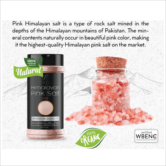 Organic Pink Himalayan Fine Salt With Reusable Salt Shaker, 8 oz - Fasl