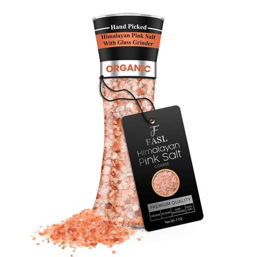 Organic Pink Himalayan Salt With Reusable Glass Grinder, 7 Ounces - Fasl