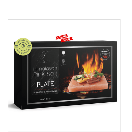 Fasl Natural Himalayan Salt Block Cooking Plate 12 X 8 X 1.5 for Cooking, Grilling, Cutting and Serving, Food Grade Salt with a Steel Tray Set - Fasl